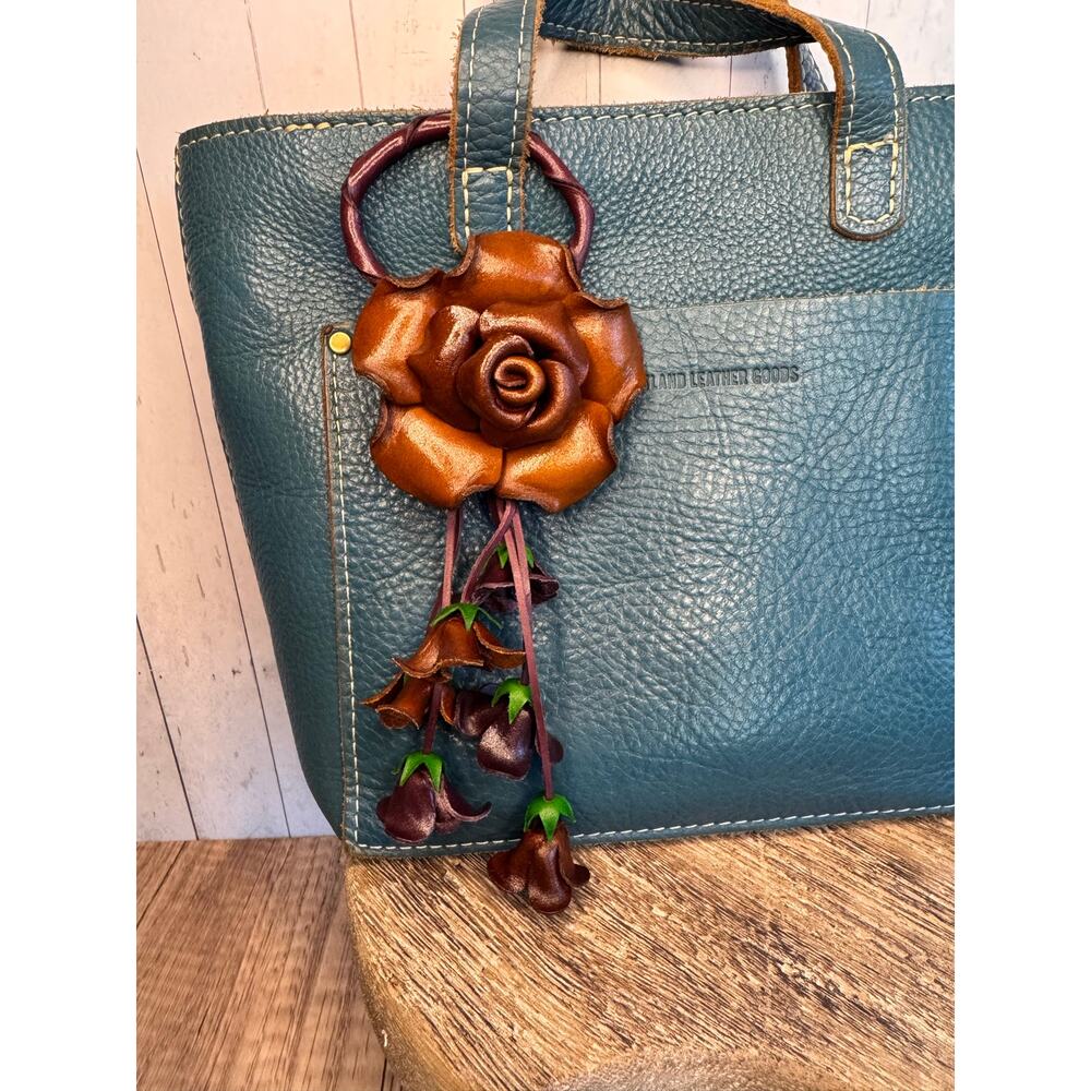 Rose Purse Charm Genuine Leather Neutral Rose Summer Flower Bag Charm FAST SHIP
